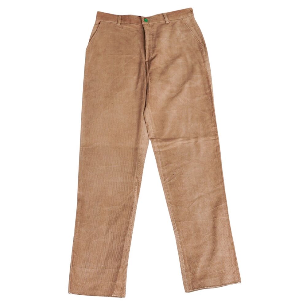 Mens 32 Tan Corduroy Dress Pants High Waist Flat Front Straight Fit Trousers NWT